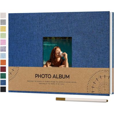 Vienrose Selbstklebendes Fotoalbum aus Leinen, 21,5x30cm, Marineblau, 40 Weiße