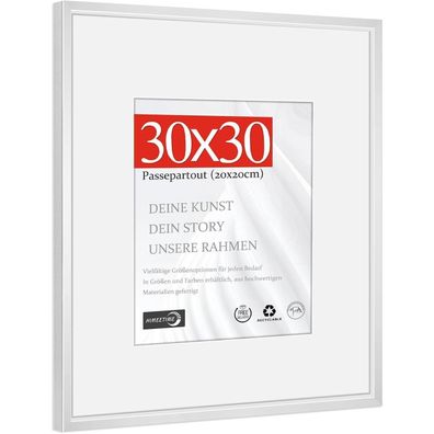 Himeetime Bilderrahmen 30x30 cm Aluminium Silber mit Passepartout für 20x20 cm