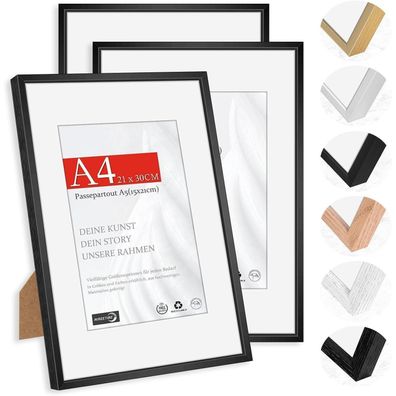 Himeetime 3x Bilderrahmen DIN A4 (21x29,7cm) Schwarz Gebürstetes Aluminium, mit