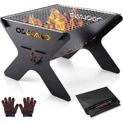 Odoland Camping-Feuerstelle, tragbare 2-in-1 Holzfeuerstelle mit abnehmbarer
