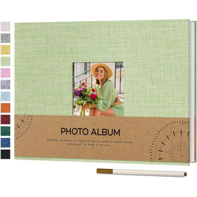 Vienrose Selbstklebendes Fotoalbum aus Leinen, 21,5x30cm, Grasgrün - Ideal für