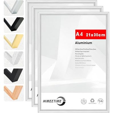 Himeetime 3x Bilderrahmen A4 21x30 cm Silber Metall Rahmen, Dokumentenrahmen Alu