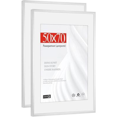 Himeetime 2x Bilderrahmen 50x70 cm Aluminium Silber mit bruchsicherem