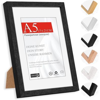 Himeetime Bilderrahmen A5 (14.8x21 cm) Natur Holz Schwarz, Wandmontage oder