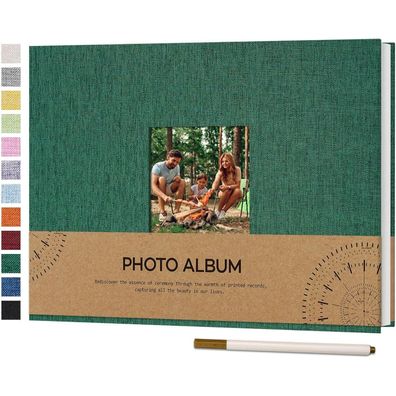 Vienrose Selbstklebendes Fotoalbum aus Leinen, Dunkelgrün, 21,5x30cm, 40 Weiße