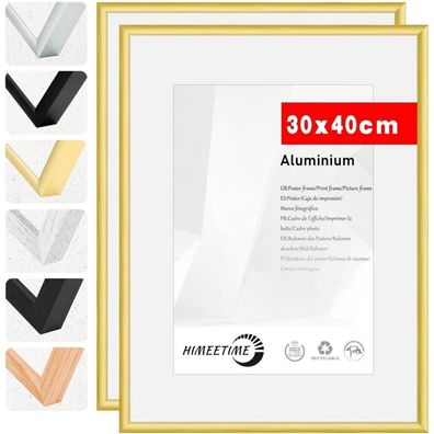 Himeetime 2er Set Bilderrahmen 30x40 cm Aluminium Gold Matt mit bruchsicherem