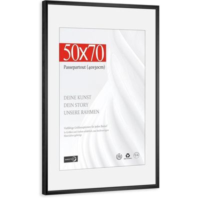 Himeetime Bilderrahmen 50x70 cm Aluminium Gebürstet Schwarz mit Passepartout