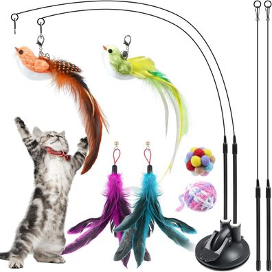 ROSAUI Katzenspielzeug Set A-11er: Interaktives Komplettset mit Vogel, Saugnapf