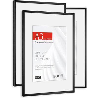 Himeetime 3x Bilderrahmen A3 (29,7x42cm) Schwarz Gebürstetes Aluminium mit