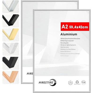 Himeetime 2x Bilderrahmen DIN A2 42x59,4 cm Silber Metall Rahmen