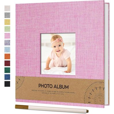 Vienrose Selbstklebendes Fotoalbum aus Leinen, 17x18cm, Rosa, 40 Weiße Seiten