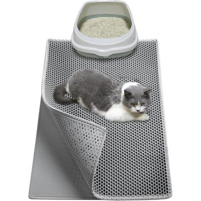 Garoopion Katzenklo Matte, Grau, 61x38 cm - Doppellagige EVA Wabenmatte zur