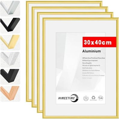 Himeetime 4x Bilderrahmen 30x40 cm Aluminium Gold Matt mit bruchsicherem