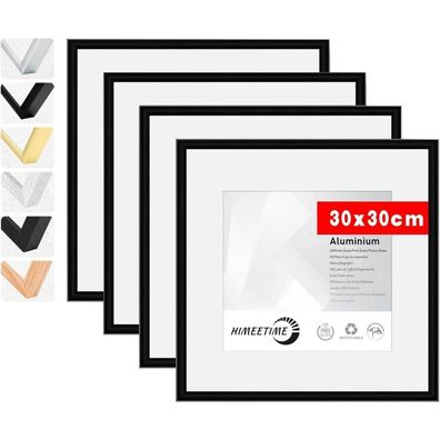 Himeetime 4x Bilderrahmen 30x30cm Aluminium Schwarz Matt, bruchsicheres