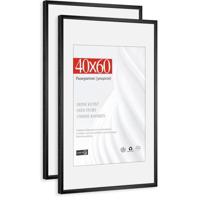 Himeetime 2x Bilderrahmen 40x60 cm Aluminium Schwarz mit Passepartout 30x40 cm