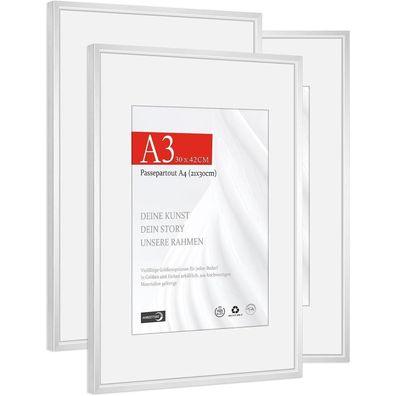 Himeetime 3x Bilderrahmen Aluminium Silber, DIN A3 (29,7x42cm), mit