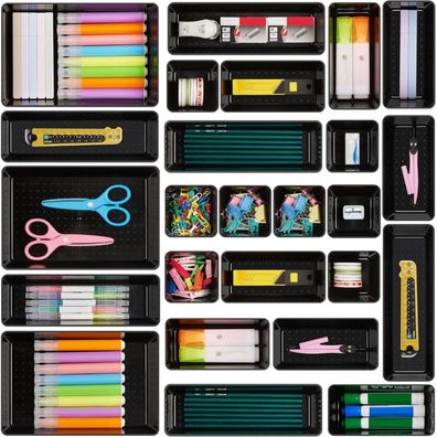 Vtopmart Schubladen-Organizer aus Kunststoff, 25 Stück, Schwarz - Vielseitige