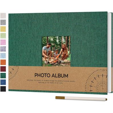 Vienrose Selbstklebendes Fotoalbum aus Leinen, 21,5x30cm, Dunkelgrün, 60 Seiten