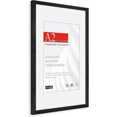Himeetime Bilderrahmen Eiche Schwarz für DIN A2 (42x59,4cm) - Wandmontage, mit