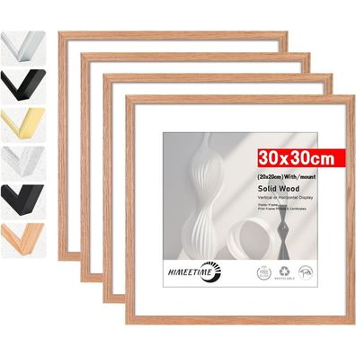 Himeetime 4er Set Bilderrahmen 30x30 cm aus massivem Eichenholz, Natur, mit