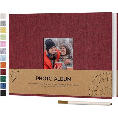 Vienrose Selbstklebendes Fotoalbum aus Leinen, 21,5x30cm, Rot, 60 Weiße Seiten