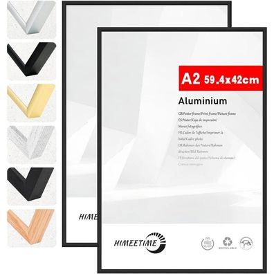 Himeetime 2x Bilderrahmen DIN A2 42x59,4 cm Schwarz Metall Rahmen für
