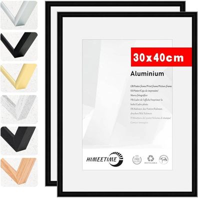 Himeetime 2x Bilderrahmen 30x40 cm Aluminium Schwarz Matt mit bruchsicherem
