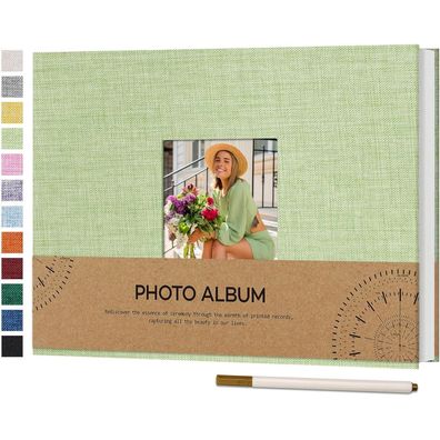 Vienrose Selbstklebendes Fotoalbum aus Leinen, 21,5x30cm, Grasgrün, 60 weiße