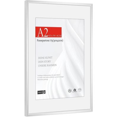 Himeetime Bilderrahmen A2 (42x59,4cm) Aluminium Silber, bruchsicheres