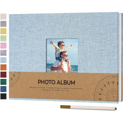 Vienrose Selbstklebendes Fotoalbum aus Leinen, 21,5x30cm, Himmelblau, 40 weiße