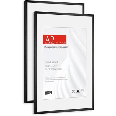 Himeetime 2x Bilderrahmen A2 (42x59,4cm) Schwarz Gebürstetes Aluminium