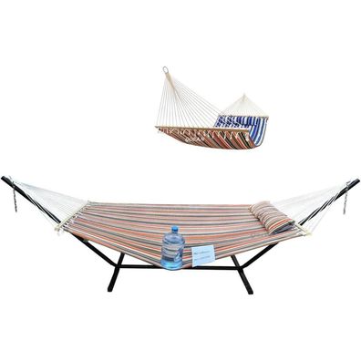 GOCAN Gesteppte Doppelhängematte - Sicher & Stabil für Indoor/Outdoor - Blau/Rot