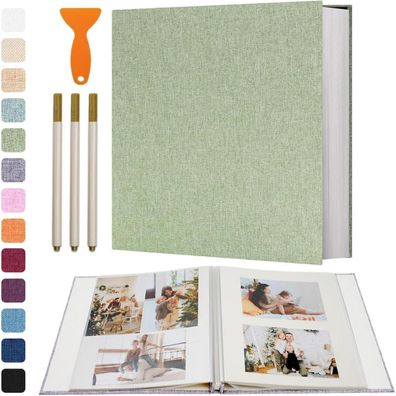 Vienrose Selbstklebendes Fotoalbum Groß Leinen 33x32cm Grasgrün, 120 Seiten zum