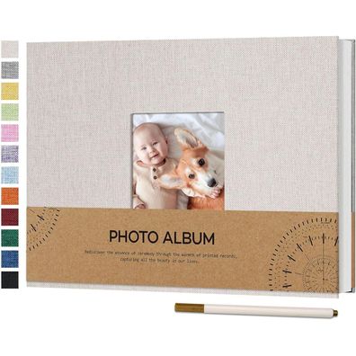 Vienrose Selbstklebendes Fotoalbum aus Leinen, 21,5x30cm, 60 Weiße Seiten, Beige