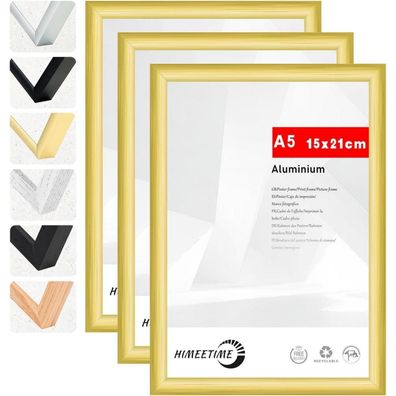 Himeetime 3er Set Bilderrahmen DIN A5 (14,8x21 cm) in Gold - Moderner