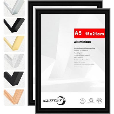 Himeetime 2x Bilderrahmen DIN A5 14,8x21 cm Schwarz Metall Rahmen