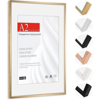 Himeetime Bilderrahmen A2 (42x59,4cm) Champagner Gold, Aluminium, dünn