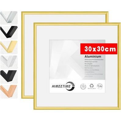 Himeetime 2x Bilderrahmen 30x30cm Aluminium Gold mit bruchsicherem Acrylglas