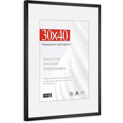 Himeetime Bilderrahmen Schwarz Gebürstetes Aluminium 30x40cm mit bruchsicherem