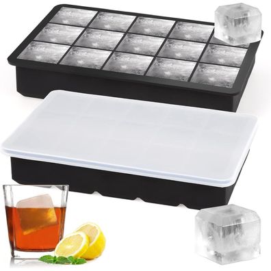 Sinnsally Silikon Eiswürfelform mit Deckel, 2er-Pack für 15 XL Eiswürfel, ideal
