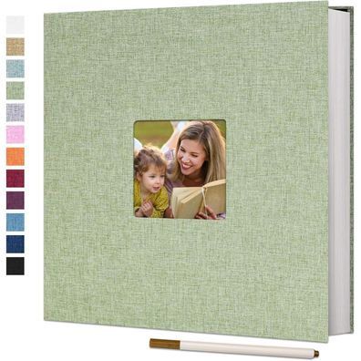 Vienrose Selbstklebendes Fotoalbum Groß Leinen 33x32cm Grasgrün, 60 Seiten zum