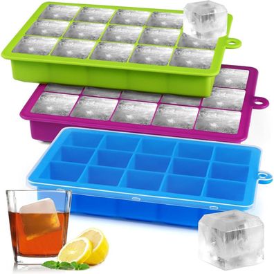 Sinnsally 3er-Pack Silikon Eiswürfelform mit Deckel, XXL Eiswürfelbehälter für