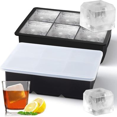 Sinnsally XXL Eiswürfelform aus Silikon mit Deckel, 2er-Pack für 6 große