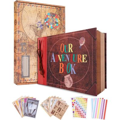 JIMBON Our Adventure Book Leder Scrapbook Album, 80 Seiten Travel Fotoalbum zum