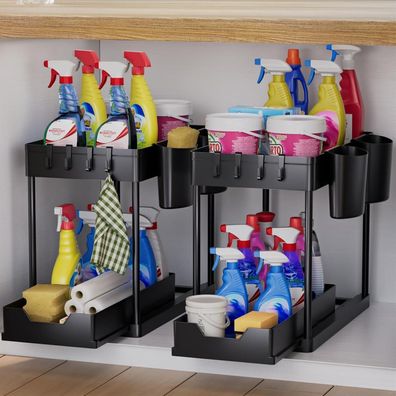 AIXPI Küchen Organizer 2 Etagen Unter Waschbecken Regal mit Haken und Tasse