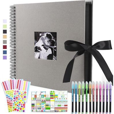 Vienrose Scrapbook Fotoalbum 30x30 cm Grau, DIY Spiralalbum mit 80 schwarzen