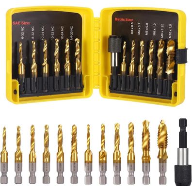 Hseamall 13tlg HSS Kombi-Bohrer & Gewindebohrer Set M3-M10 / SAE 6-32NC-1/4-20NC