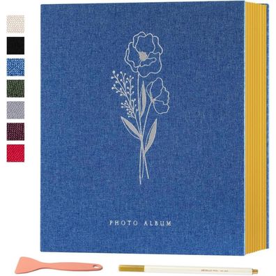 Lanpn Selbstklebendes Fotoalbum Scrapbook aus Leinen, Groß, Weiße Seiten, Blau