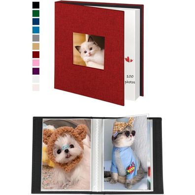 Miaikoe Fotoalbum 10x15 cm, 2er Pack, Leinen-Einband, 50 Taschen pro Album, Rot