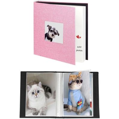 Miaikoe Fotoalbum 10x15 cm, 2er Pack, Leinen-Einband, 100 Fotos, Rosa